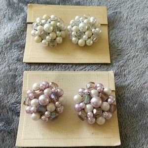 Vintage Earrings, clip on, two pairs